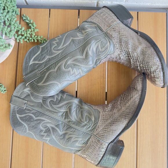 VTG Nocona Exotic Snakeskin Python Cowboy Boots Grey Leather USA Men’s 10.5C? main image 10